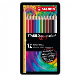 Pastello Aquacolor 1612 - tratto 2,80 mm - colori assortiti - Stabilo - astuccio in metallo 12 pezzi