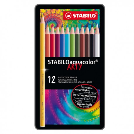 Pastello Aquacolor 1612 - tratto 2,80 mm - colori assortiti - Stabilo - astuccio in metallo 12 pezzi