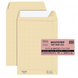 Busta a sacco Multi Strip - strip adesivo - 19 x 26 cm - 100 gr - carta riciclata FSC - avana - Pigna Envelopes - conf. 500 pezz