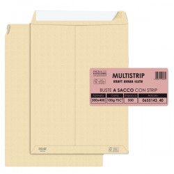 Busta a sacco Multi Strip - strip adesivo - 30 x 40 cm - 100 gr - carta riciclata FSC - avana - Pigna Envelopes - conf. 500 pezz