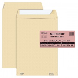Busta a sacco Multi Strip - strip adesivo - 25 x 35,3 cm - 100 gr - carta riciclata FSC - avana - Pigna Envelopes - conf. 500 pe