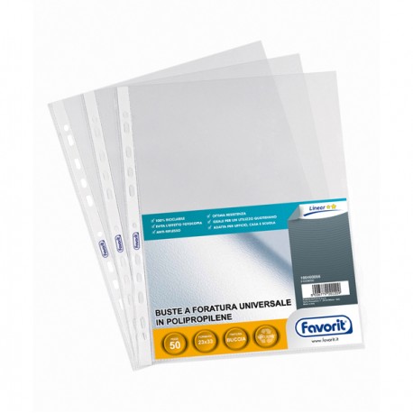 Buste forate Special PP - Linear - buccia - 23 x 33 cm - trasparente - Favorit - conf. 50 pezzi