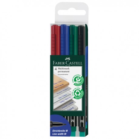 Pennarello Multimark universale permanente con gomma - punta media 1,0mm - astuccio 4 colori - Faber-Castell