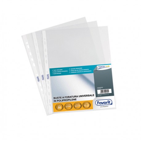 Buste forate Special PP - Superior - buccia - 21 x 29,7 cm - trasparente - Favorit - conf. 50 pezzi