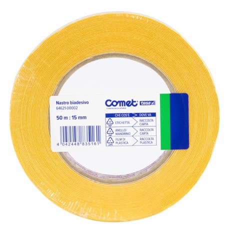 Nastro biadesivo - 1,5 cm x 50 m - trasparente - Comet