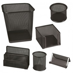 Set scrivania - 6 accessori - rete metallica - nero - Lebez