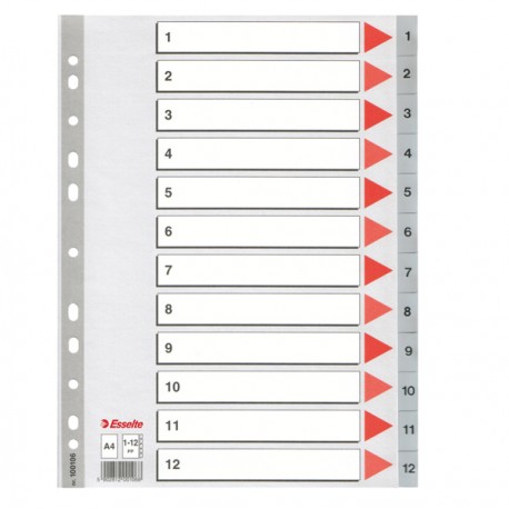 Separatore numerico 1/12 - PP - A4 - 22,5x29,7 cm - grigio - Esselte