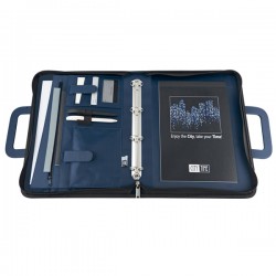 Portablocco - similpelle - c/anelli - blu - 28,5x36 cm - City Time