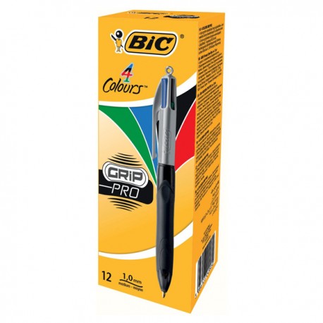 Penna a sfera a scatto 4 Colors Grip Pro - punta 1,0mm - nero, blu, rosso, verde - Bic