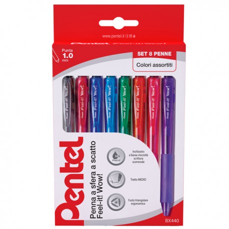 Penna a sfera a scatto Feel It Wow!- punta 1,0 mm - 8 colori - Pentel - astuccio 8 penne