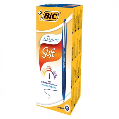 Penne a sfera a scatto Atlantis Soft - punta 1,0mm - blu - clip in metallo - Bic - conf. 12 pezzi