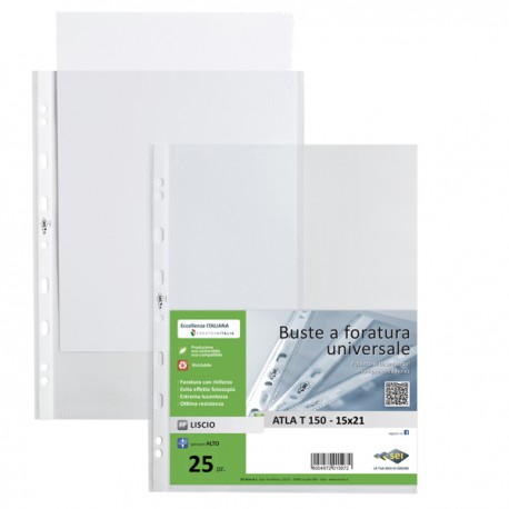 Buste forate Atla T - pesante - liscio - 15 x 21 cm - trasparente - Sei Rota - conf. 25 pezzi