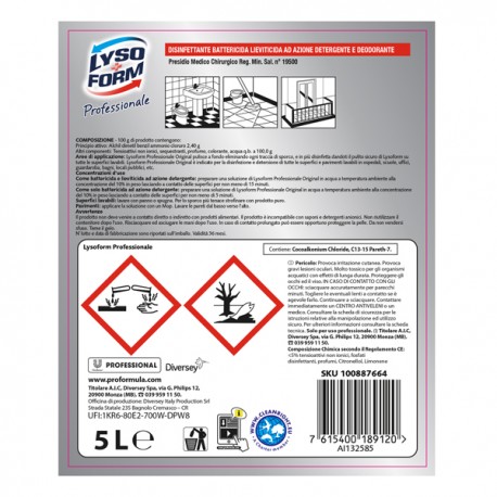 Detergente disinfettante per pavimenti - classico - Lysoform - tanica da 5 L
