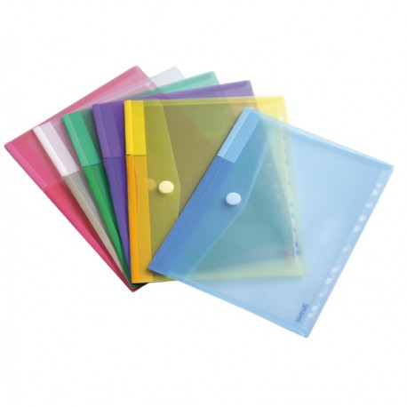 Buste forate con bottone in felcro - A4 - PP - colori assortiti - Djois - conf. 12 pezzi