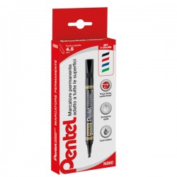 Marcatore permanente N860 - punta scalpello - astuccio 4 colori assortiti - linea Amiko - Pentel