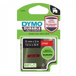 Nastro D1 Durable 1978366 - 12 mm x 3 mt - vinile - bianco/rosso - Dymo