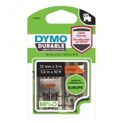 Nastro D1 Durable 1978367 - 12 mm x 3 mt - vinile - nero/arancio - Dymo