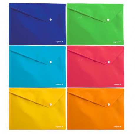 Busta con bottone - 33 x 24,5 cm - PP - colori assortiti - Colorosa - conf. 6 pezzi