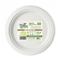 Piatto frutta monouso - rotondo - diametro 17 cm - cellulosa - bianco - Dopla Green - conf. 50 pezzi