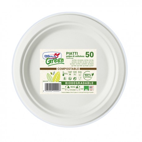 Piatto frutta monouso - rotondo - diametro 17 cm - cellulosa - bianco - Dopla Green - conf. 50 pezzi