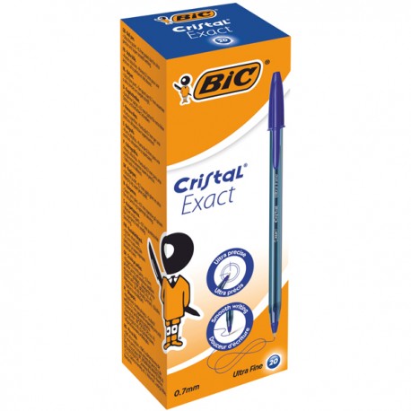 Penna a sfera con cappuccio Cristal Exact - punta 0,7 mm - blu - Bic - scatola 20 pezzi