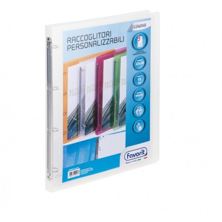 Raccoglitore personalizzabile Lumina - 22 x 30 cm - 4 anelli tondi 15 mm - PP - trasparente - Favorit