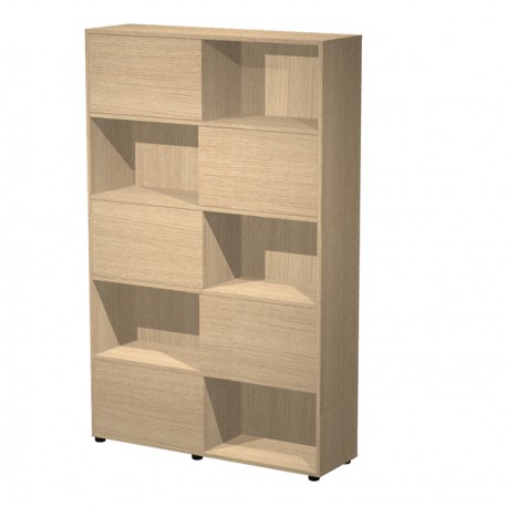 Libreria alta Tetris - 5 ripiani - ante scorrevoli - 120 x 35 x 191 cm - rovere/rovere