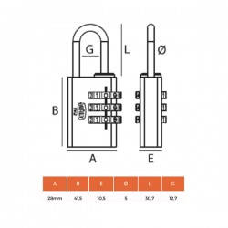 Lucchetto con combinazione - 30 mm - Metalplus