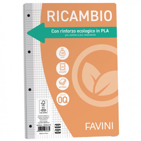 Ricambi c/rinforzo ecologico - A4 - 100gr - 40 fg - 5mm c/margine - Favini