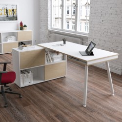 Workstation Midi - gambe in metallo - 130 x 120 x H 81,5 cm - bianco / rovere
