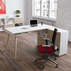Workstation Maxi - gambe in legno - 160 x 140 x H 81,5 cm - bianco / rovere