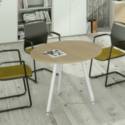 Tavolo riunione tondo Skinny Metal - diametro 100 cm - rovere