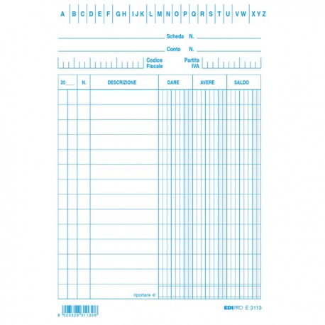 Schede dare/avere/saldo - 15 x 10,5 cm - blu - Edipro - conf. 100 pezzi