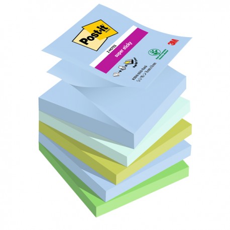 Blocco Post-it Super Sticky Z Notes - R330-5SS-OAS - 76 x 76 mm - colori Oasis - 90 fogli - Post-it - conf. 5 pezzi
