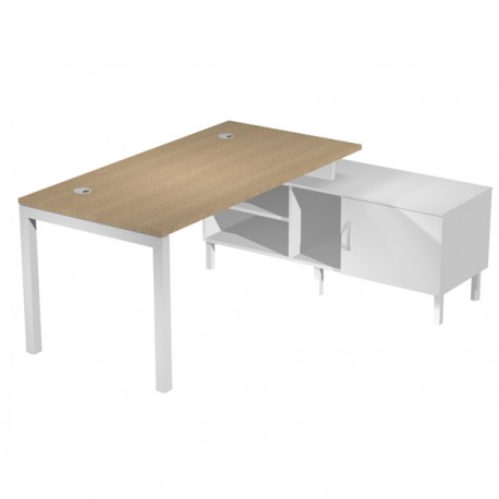 Scrivania Agorà - con mobile di servizio portante - 185 x 140 x L 72,5 cm - rovere