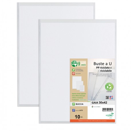 Buste a sacco Gaia - PP riciclato - 30 x 42 cm - buccia - trasparente - Sei rota - conf. 10 pezzi