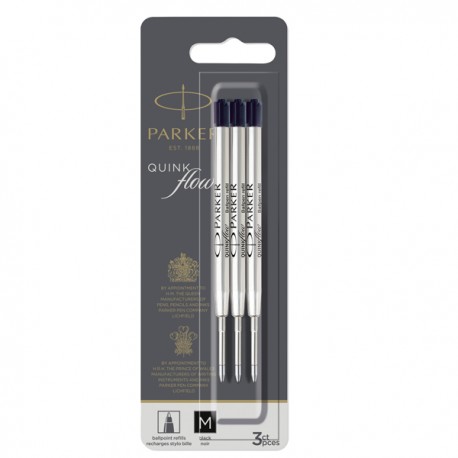 Refill sfera QuinkFlow - punta media - metallo - nero - Parker - blister 3 pezzi