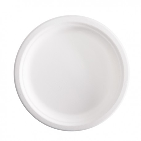 Piatto piano monouso - rotondo - diametro 23 cm - canna da zucchero - bianco - Signor Bio - conf. 50 pezzi