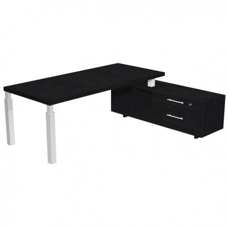Scrivania direzionale Prestige Quadro - con mobile di servizio - 180 x 90 cm - nero venato/bianco