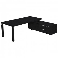 Scrivania direzionale Prestige Quadro - con mobile di servizio - 210 x 90 cm - nero venato/nero