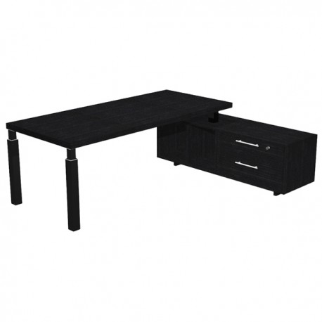 Scrivania direzionale Prestige Quadro - con mobile di servizio - 210 x 90 cm - nero venato/nero