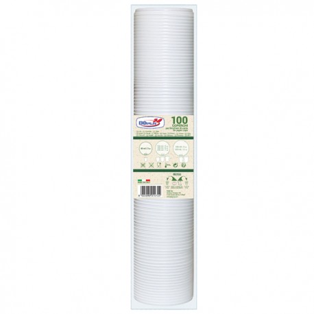 Coperchio in plastica - per bicchieri di carta da100 ml - bianco - Dopla - conf. 100 pezzi