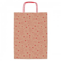 Shopper natale - 16 x 8 x 21 cm - carta kraft - fantasia stelline - rosso - Rex Sadoch