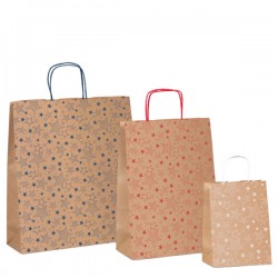 Shopper natale - 26 x 12 x 36 cm - carta kraft - fantasia stelline - colori assortiti - Rex Sadoch