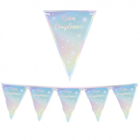 Festone bandiere Soft Rainbow - Buon Compleanno - 3 metri - Big Party