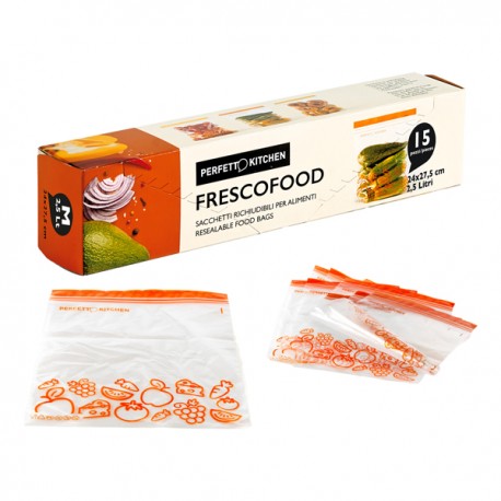 Buste per alimenti FrescoFood - medium - 24 x 27,5 cm - PE - Perfetto - conf. 15 pezzi