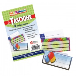 Taschine adesive - con cartoncino portanome - 8,2 x 5,2 cm - PVC - trasparente - Colorosa - conf. 6 pezzi